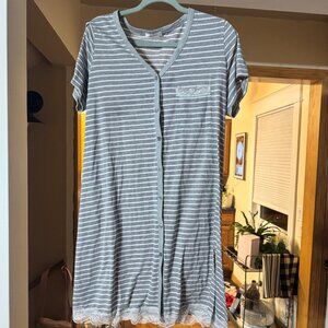 Ekouaer Women's Striped Button Down Nightgown